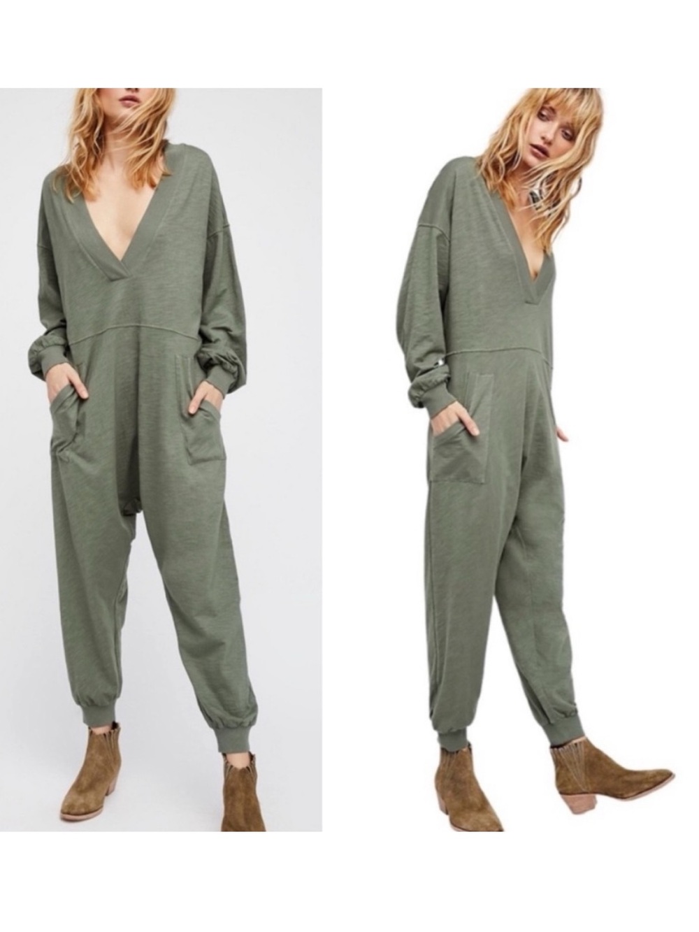 Free People Just Because Jumpsuit One piece Army / Olive Green Size L
